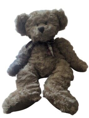 Russ Brown Teddy Bear Plush Stuffed Animal w/ Plaid Ribbon Soft Toy